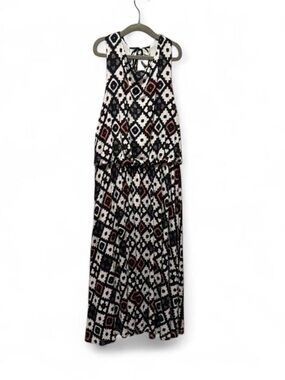 Michael Brandon Black & White Maxi Dress with Rust Diamond Print